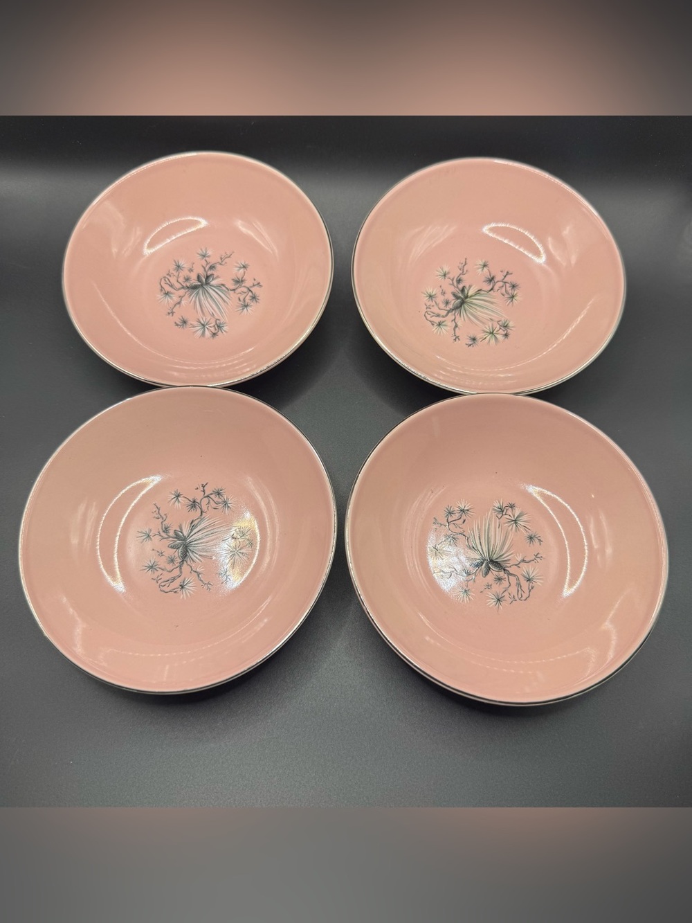 Taylor Smith Taylor Dwarf Pine Pink Set of 4 Fruit Bowl Plate 5" China